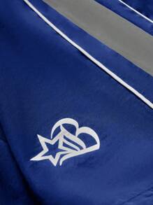 PAVTROS Quần short cạp rút họa tiết ngôi sao năm cánh chắp vá màu tương phản dành cho nam - Xanh đậm - Xem 3