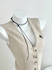 Elamini Women's Spring New Apricot Knitted Embroidered Vest - Apricot - View 1