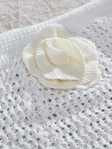 SHEIN Falda de punto calada con decoración floral 3D para mujer - Blanco - Ver 3