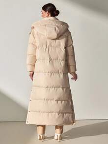 CLARA VERO Women's Light Beige Casual Side Buttoned Hooded Winter Coat - Beige - View 2