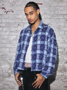 AXEPEAK Camisa holgada de manga larga con cuello vuelto para hombre, otoño - Azul - Ver 3