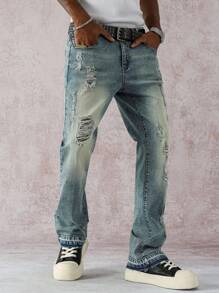 Manfinity EMRG Quần Jeans Ống Loe Vintage Denim Cũ Cho Nam - Rửa nhẹ - Xem 4