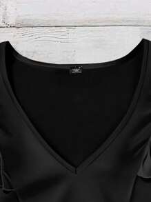 EMERY ROSE Plus Size Dames Effen Effen Bedrukte Cap Mouw V-hals Shirts Dames Zomerkleding Spring Break Rave Kleding Festival Spring Break Kleding Dames Concertkleding Rave Kleding Festival Rave Kleding Country Concert Kleding Nashville Kleding Ibiza Kleding Western Kleding Dames Boho Resort Kleding