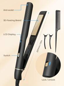 Teckwe Quick Heat-Up Adjustable Temperature Straightener And Curler With Dual Voltage, Titanium Plate Flat Iron For Less Frizz, Shinier & Smoother Hair, Suitable For Travel And Home Use, Black-US Plug - View 4