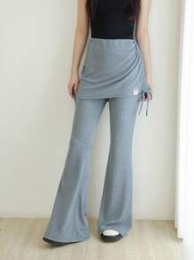 K-Vae 女士秋季浅灰色喇叭裤，两穿裙裤，韩版秋季女装，秋季女装，返校服装，教师服装 - 淺灰色 - 查看 7