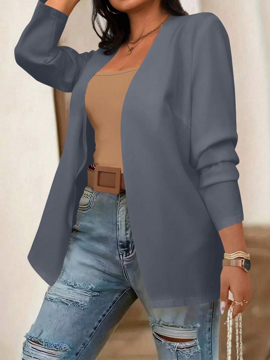 EMERY ROSE Blazer casual con maniche lunghe, senza chiusura, di colore tinta unita, per donna, taglie forti