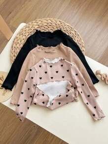 Baby Girl 3pcs Casual Heart Pattern Knit Long Sleeve Top Set - Multicolor - View 3