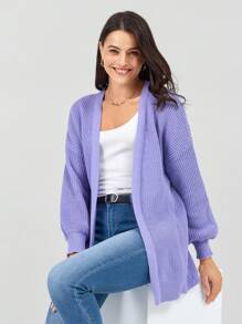 Miaspire Women's Spring Fashionable Purple Drop Shoulder Ribbed Knit Duster Cardigan - Violet Purple - View 1