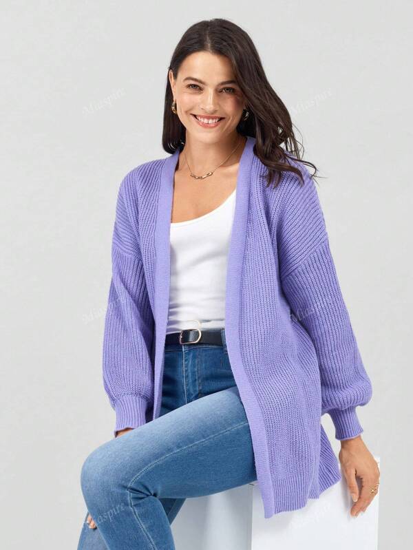 Miaspire Women's Spring Fashionable Purple Drop Shoulder Ribbed Knit Duster Cardigan