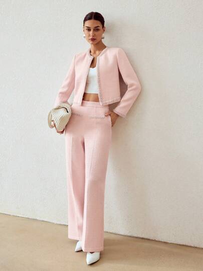 MOTF PREMIUM Pantalones de traje de tweed con detalle de perlas falsas