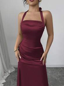 Rafferiza Elegant Champagne Color Bodycon Cami Dress With Slit On Side, Stretchy Sateen Material Summer Dress