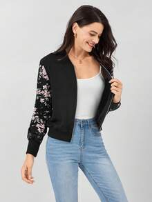 Miaspire Women's Casual Leopard Print Patchwork Jacket, Long Sleeve, Office Wear Women Set, Winter Women Clothes, Fall Women Clothes, Winter Brown Jacket - Black - View 3