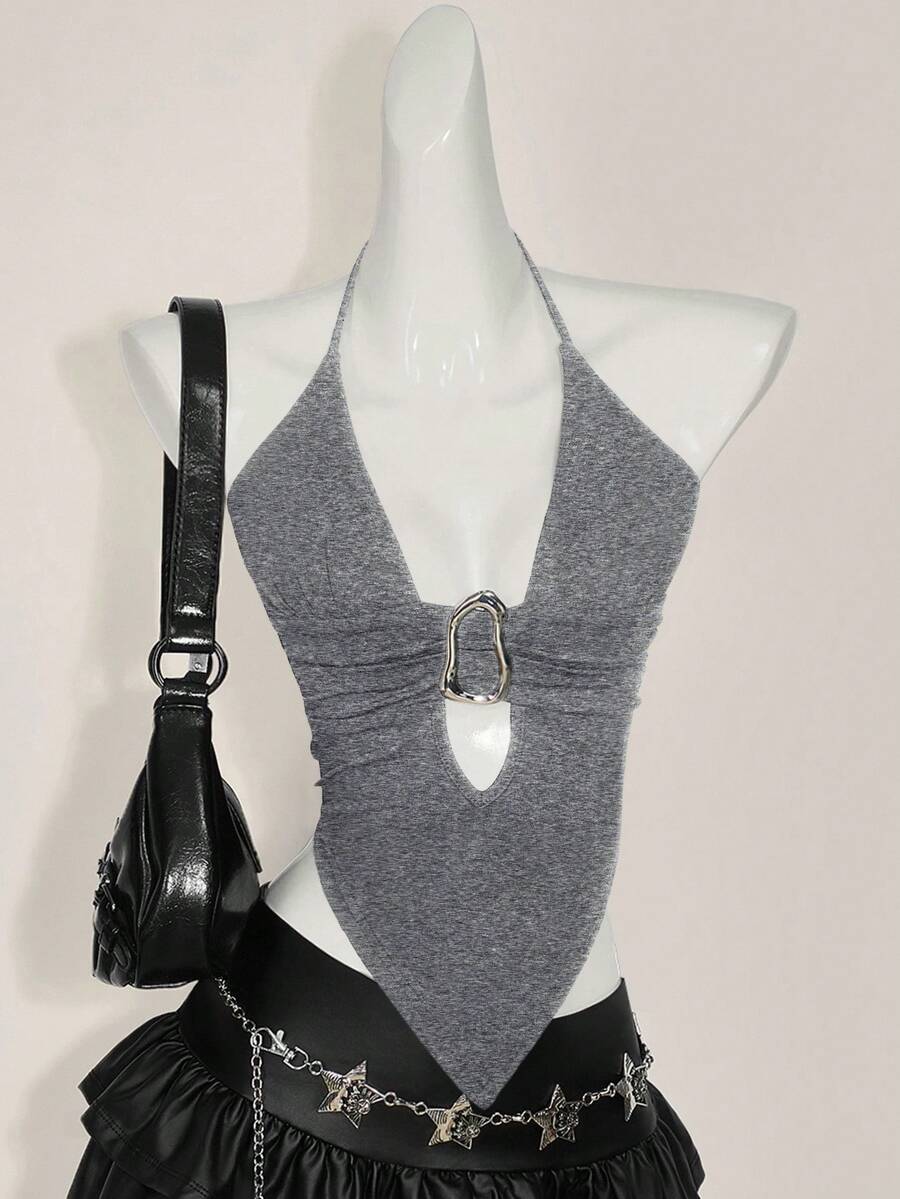 SHEIN ICON 美国性感吊带背心，夏季 - 灰色 - 查看 1