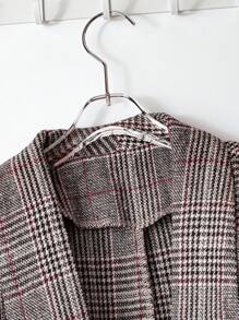 SHEIN Clasi 大码女式千鸟格领褶饰长袖休闲西装外套 - 紅色 - 查看 14