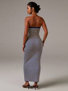 Athîral 女士条纹扭纹设计修身针织筒裙，节日风格，四季，Y2K 风格连衣裙