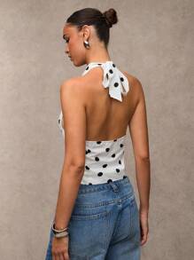 SHEIN BAE Einfaches lässiges Top mit Punkten für Herbst und Winter, geeignet für modische Straßenmode, lässige Tops, italienischen Urlaub, Pendler-Lässig, modische Ausgehtops, Y2K-Top, Off-Shoulder Top, Punkte-Top, Crop Tops - Schwarz und Weiss - Übersicht 2