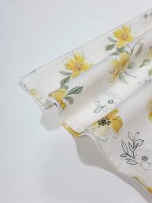 Irokai Floral Print Batwing Sleeve Loose Kimono Jacket And Spaghetti Strap Dress Set(Without Obi & Fan) Yukata - Yellow - View 7