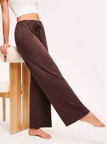 LUVLETTE Autumn And Winter Soft Airy 100% Pure Cotton Wide Fit Women Lounge Bottom Pajama Pants Airy Pajama Lingerie As Outerwear Pants With Pockets Cozy At Home Fall Pajamas - Coffee Brown - View 4