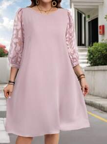 EMERY ROSE 大码女式网眼撞色黑色优雅黑色母亲节连衣裙春季女装