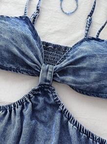 Soleia Vestido de mezclilla sin mangas para mujer, mini vestido ajustado informal, azul