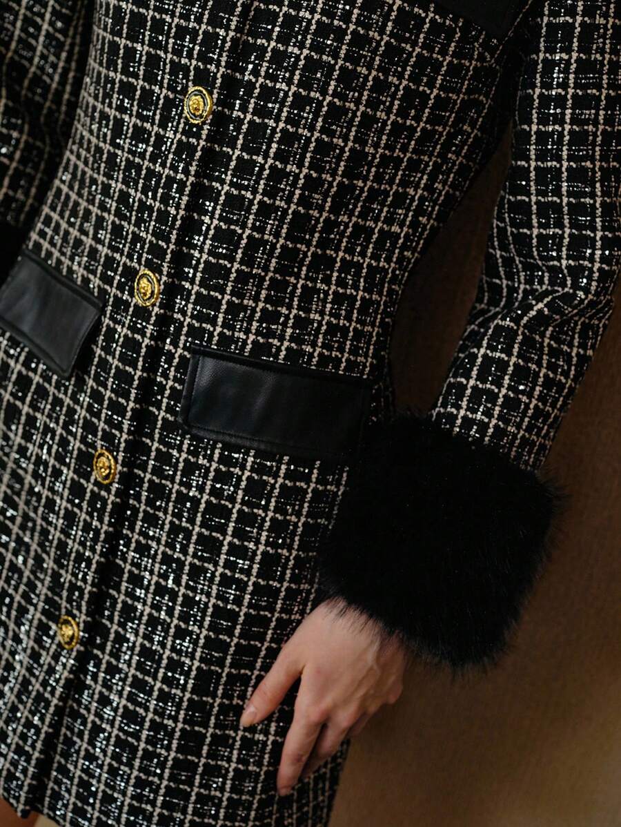 MOTF PREMIUM TWEED CONTRAST FAUX FUR COAT - Black - View 2