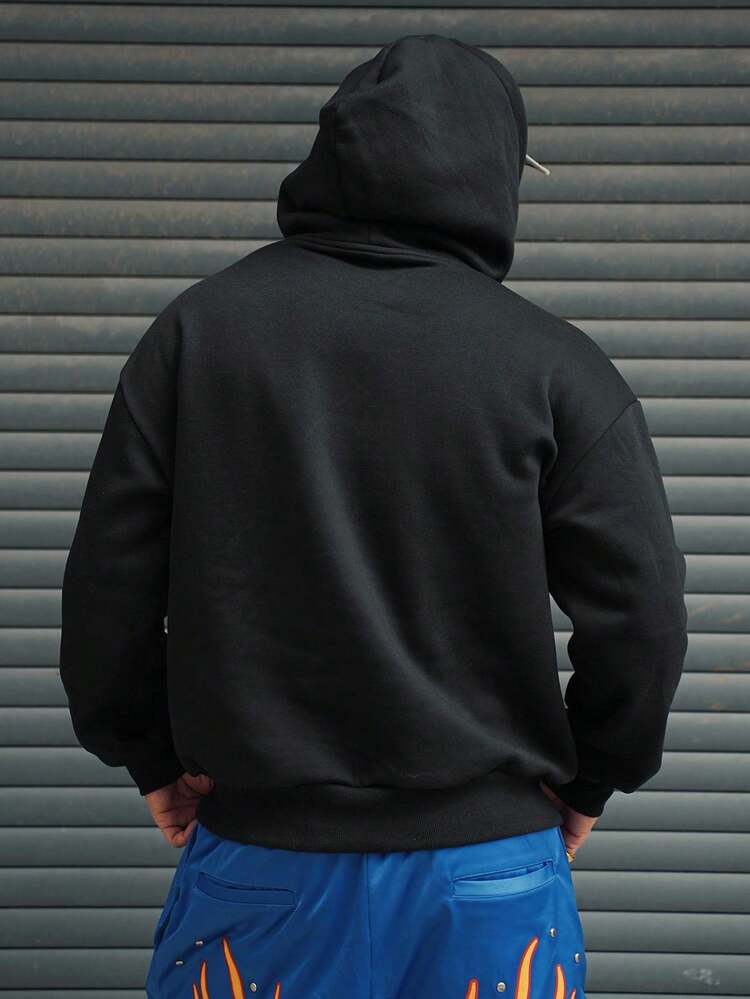 Men's Artistic Letter Print Black Hoodie, Autumn