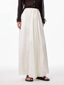 LYSMO 女士不对称褶皱飘逸长裤 2025 新款极简主义秋季女装全白派对教师、机场和旅行 - 白色 - 查看 5