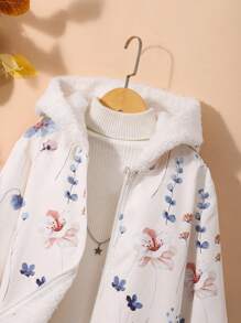 Girls' Jacket With Apricot-Colored Floral Print, Compound Fabric, Fashionable & Versatile For Autumn/Winter Fall - Apricot - View 3