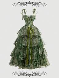 SHEIN MOD Vintage Oil Painting All Over Floral Floral Print Gorgeous 2in1 Dress With Detachable Multiple Skirts - Palace Style,Birthday Dress,Cruise Dress,Stacked Dress, Floral Dress, Green Dress,Beach Vacation Wear,Summer Dresses,Tea Party Dress,Vacation Outfits Woman,Flowy Dress,Party Dress,Bohemian Clothes,Halloween