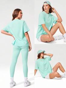 GLOWMODE Pima Cotton Unisex Short Sleeve Round Neck Oversized Tee Daily Casual - Mint Blue - View 6