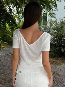 DAZY Camiseta interior con encaje en la espalda y escote de unicolor para mujer - Blanco - Ver 4