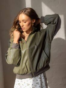 Aralina 女士宽松飞行员夹克，适合秋夏季外出、乡村音乐会和斯德哥尔摩风格