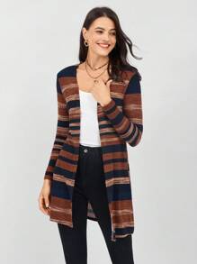 Miaspire 女士休闲前开条纹印花外套 - 彩色 - 查看 1