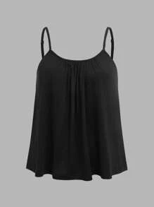 SHEIN EZwear 3pcs Plus Size Women Pleated Loose Camisole Adjustable Strap Top, Suitable For Spring And Summer Back To School