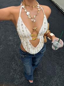 SHEIN X Scot Louie Serisse 亮片刺绣吊带背心，复古重金属扣吊带背心，时尚街头风，亮片刺绣吊带衫，锐舞节，伊比沙岛，串珠粉色亮片上衣，派对时尚夏季 - 杏色 - 查看 5