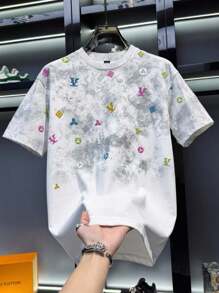 Manfinity Dauomo Men's Letter Print Round Neck Short Sleeve Casual T-Shirt, Summer - White - View 1