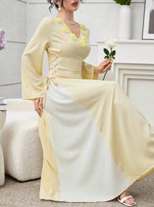 Al Najma Váy ôm sát eo lãng mạn màu vàng kem phong cách Ả Rập thanh lịch cho quý cô - Màu vàng - Xem 7