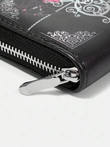 LOONEY TUNES X SHEIN Portofel scurt negru la modă cu model de litere și desene animate