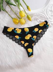 SHEIN Lemon Print Sexy Black Thong Panties, Suitable For Dates Cute Underwear Cute Panties For Women Cartoon Underwear For Women Lemon Print Panties Fruit Print Underwear - Multicolor - View 4