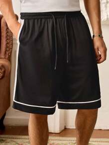 SWAVVY Herren Shorts mit Buchstabendruck, Kordelzug Taille, Taschen, locker und lässig