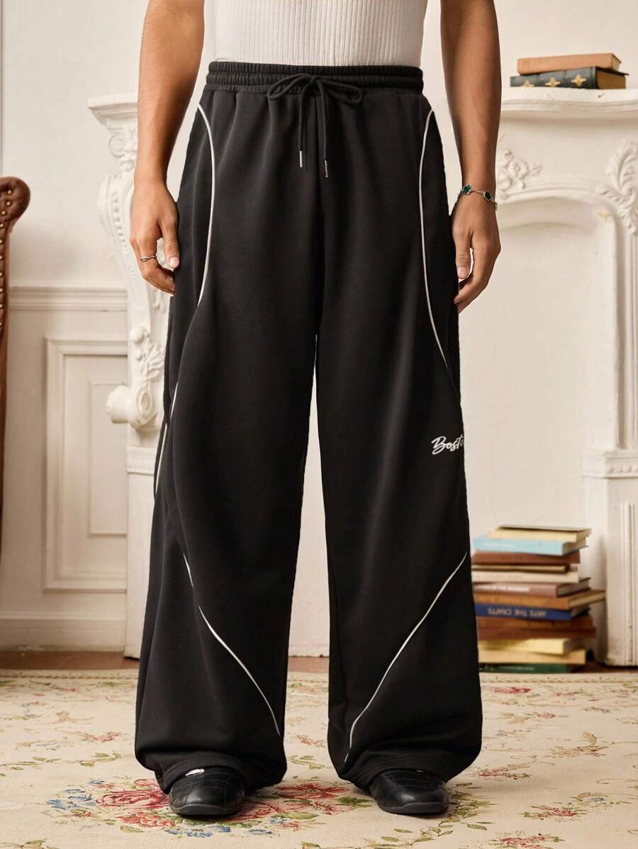 SWAVVY 男士针织休闲宽松松紧腰直筒裤，纯色，适合日常穿着，年轻风格