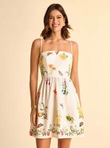 CAJUNI Boho tropische bloemenprint V-hals spaghettibandjesjurk voor dames voor vakantie