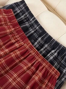 2 Pairs Women's Plaid Low Waist Comfortable Casual Loose Plaid Pants, Fall Clothes, Winter