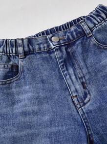 SHEIN TWEEN GIRLS 百搭休闲直筒牛仔裤，柔软复古水洗面料，适合户外和所有季节