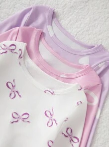 3pcs Young Girl Bunny & Ditsy Floral Long Sleeve Top And Legging Snug Fit Pajama Set - Multicolor - View 4