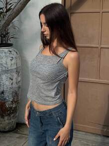 DAZY Women 2 In 1 Knit Gray Tank Top - Grey - View 3