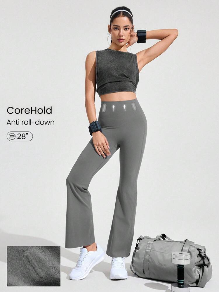 28" CoreHold FeatherFit™-Sculpt Flare & Flex No Slip Fit Boning Tummy Control No Front Seam Flare Leggings With Side Pockets Medium Impact Workout Jogging Gym Training  Spring Summer