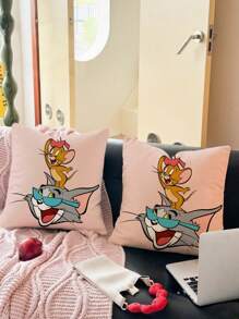 TOM & JERRY X SHEIN 动漫枕套套装卡通靠垫枕套动漫粉丝必备收藏品、生日礼物 - 淺粉色 - 查看 12