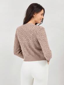 Miaspire 春秋休闲短款镂空开衫秋季毛衣秋季女士毛衣开衫毛衣长袖上衣 - 卡其色 - 查看 2