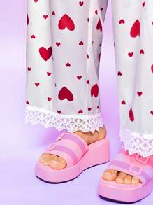 Notgurli Women's Comfortable Contrast Lace Heart Print Lounge Pants - Apricot - View 5